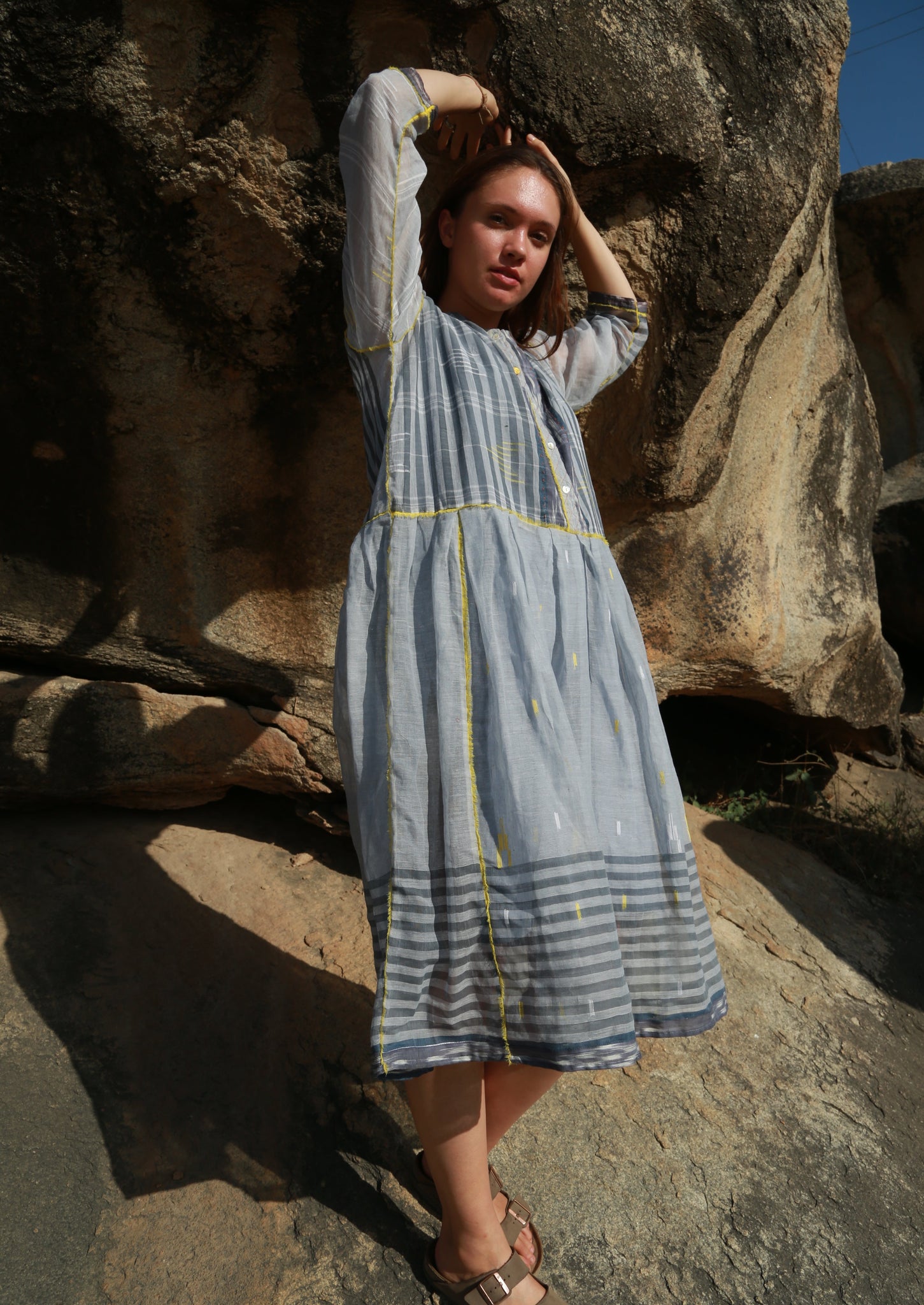 Peasant Dress in Grey Stripe – CAPRA