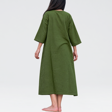 Load image into Gallery viewer, Side Drop Gather Mehendi Green Hand Embroidered Big Flower Dres

