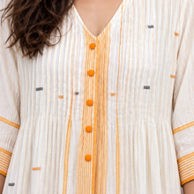Load image into Gallery viewer, Pintuck V Neck With Button Offwhite Dress
