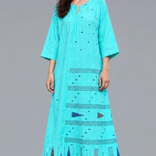Load image into Gallery viewer, V Neck Sea Green Inverted Pleat Dress
