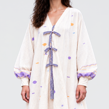 Load image into Gallery viewer, Tie Top Offwhite with Purple Ties
