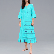 Load image into Gallery viewer, V Neck Sea Green Inverted Pleat Dress
