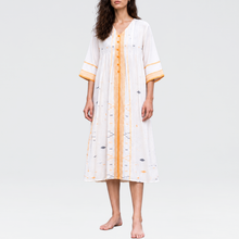 Load image into Gallery viewer, Pintuck V Neck With Button Offwhite Dress
