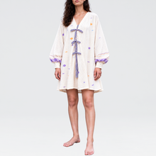 Load image into Gallery viewer, Tie Top Offwhite with Purple Ties
