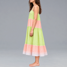 Load image into Gallery viewer, Tiered Peach And Green Dress
